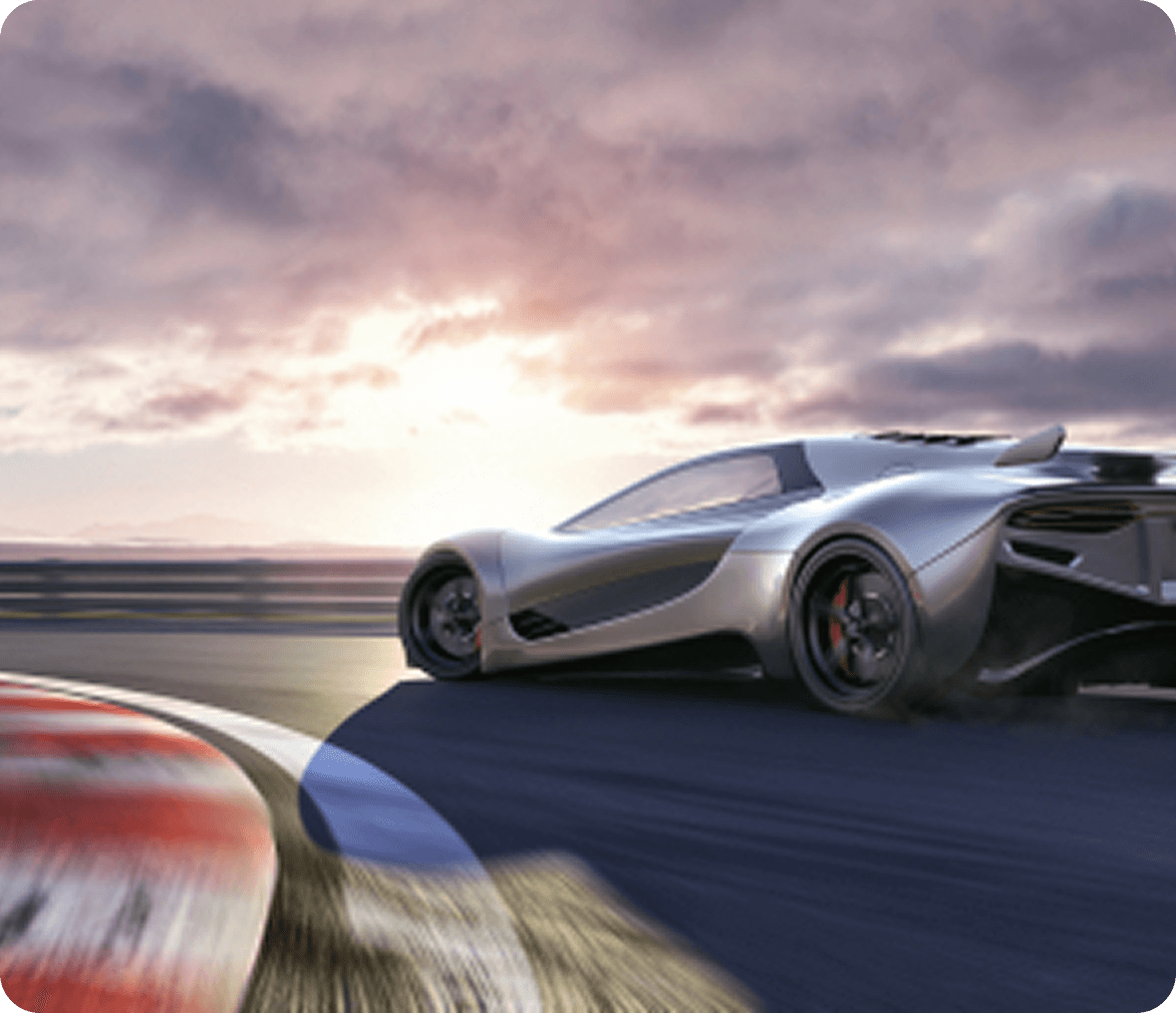 Futuristic vehicle on a race circuit